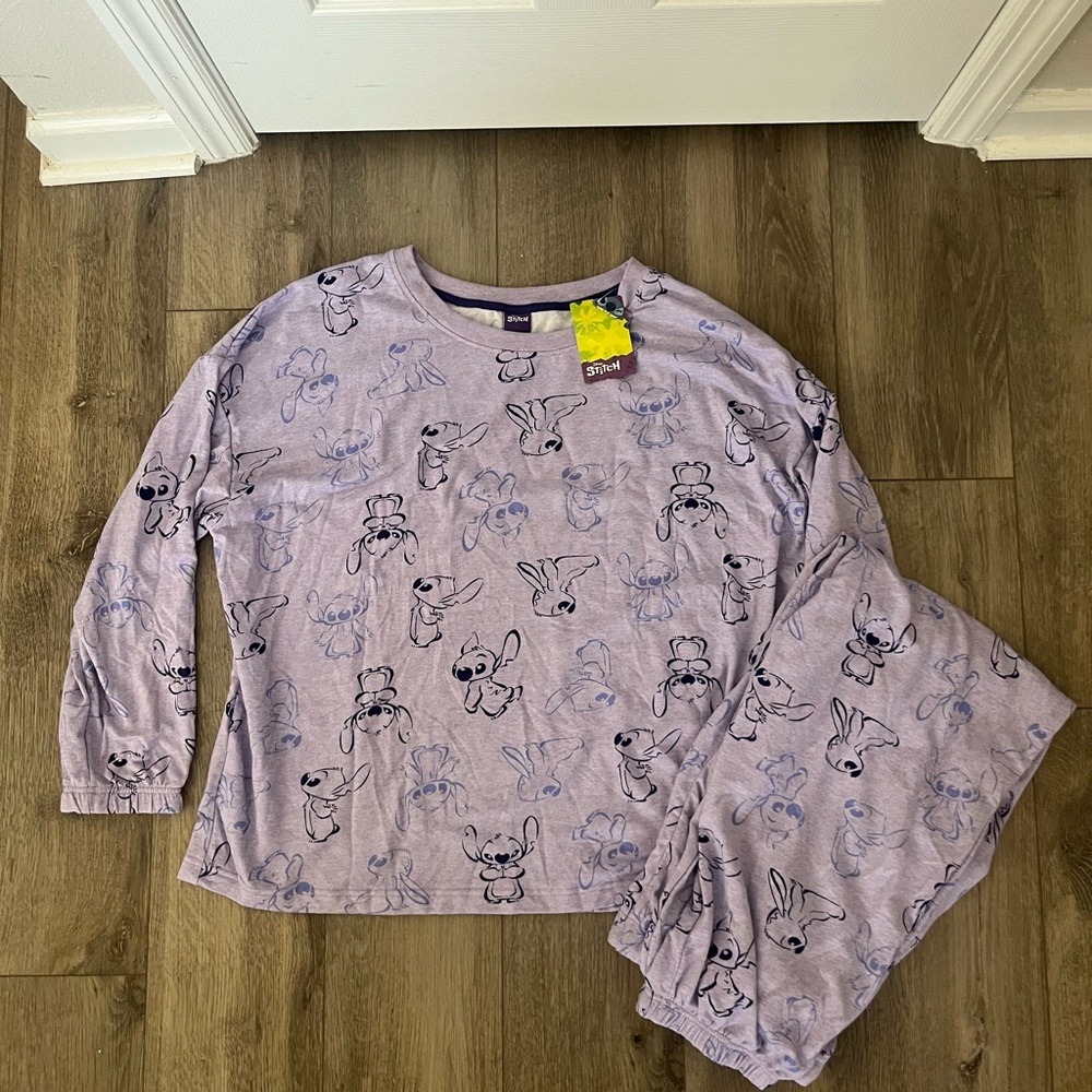 Disney Purple Pajama Set with Stitch Print